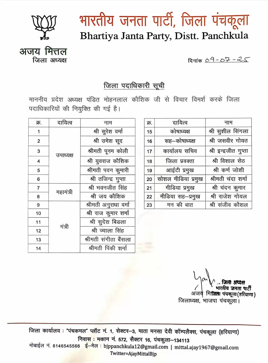 Haryana BJP: हरियाणा में बीजेपी ने इन जिलों में पदाधिकारी को किया नियुक्त, फटाफट देखें लिस्ट