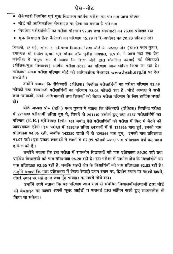 Haryana Board 10th Result 2025: हरियाणा में 10वीं बोर्ड का रिजल्ट हुआ जारी, फटाफट इस लिंक से करें चेक
