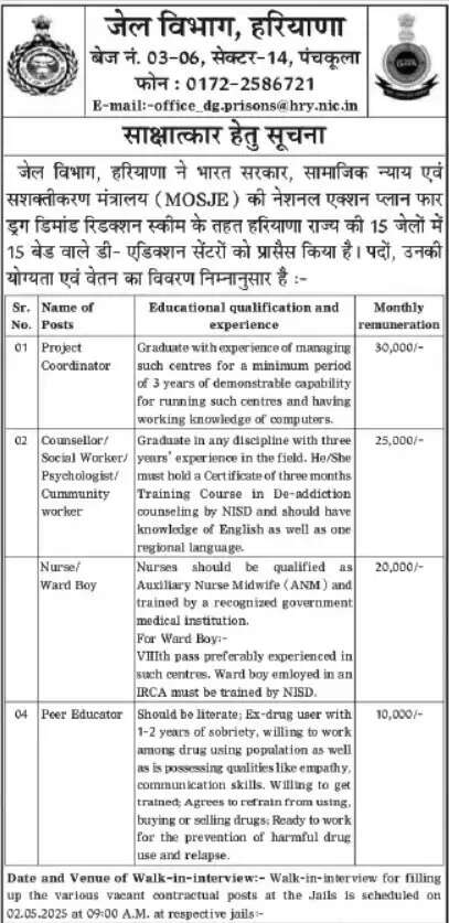 Haryana Jail Vibhag Vacancy 2025: हरियाणा में जेल विभाग ने निकली बंपर भर्ती, इतनी मिलेगी सैलरी, ऐसे तुरंत लगेगी नौकरी