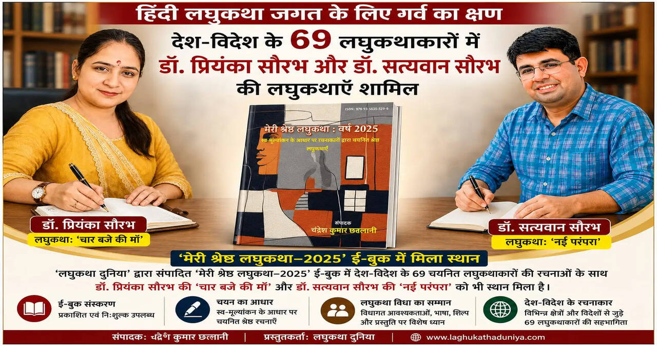 देश-विदेश के 69 लघुकथाकारों में डॉ. सत्यवान सौरभ और डॉ. प्रियंका सौरभ की लघुकथाएँ शामिल