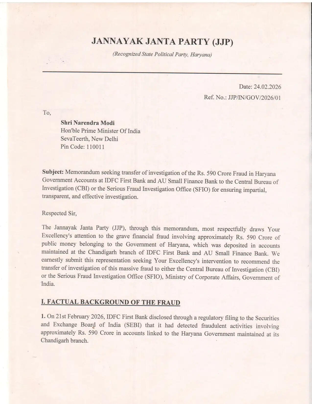 Haryana: पूर्व डिप्टी CM दुष्यंत चौटाला ने बैंक महाघोटाले को लेकर PM को लिखा पत्र, CBI जांच की मांग