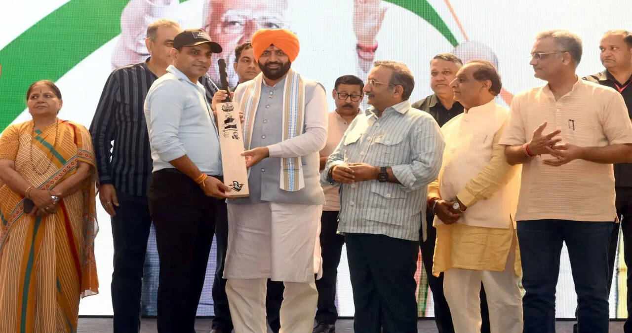 Chief Minister Nayab Singh Saini unveils the Namo Cricket League-2026 trophy in Panchkula