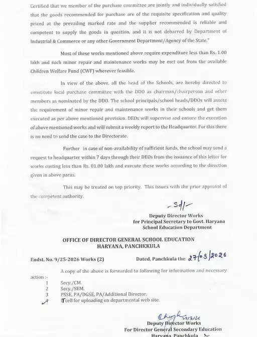 Haryana: हरियाणा में पेयजल समेत कई कामों के लिए बजट जारी, सरकारी स्कूलों को मिलेंगे एक लाख रुपए