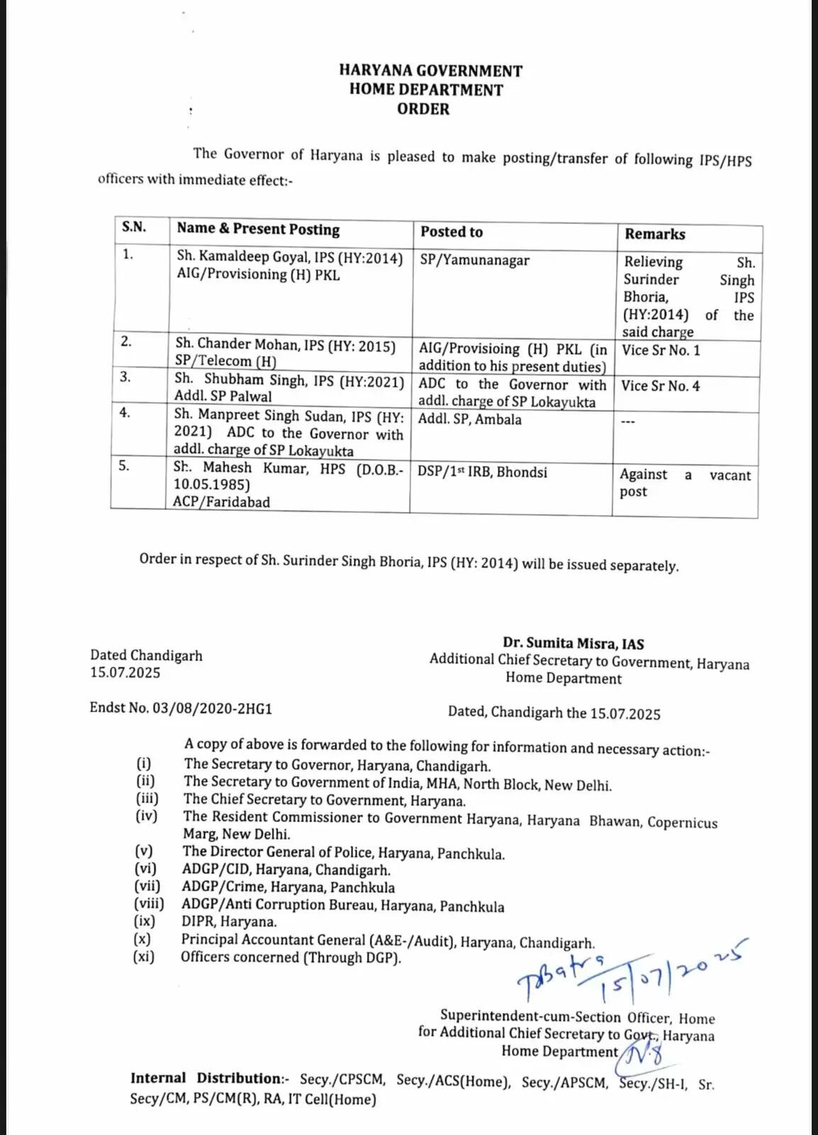 Haryana IPS HPS Transfers: हरियाणा में IPS और HPS अफसरों के तबादले, देखिये पूरी लिस्ट