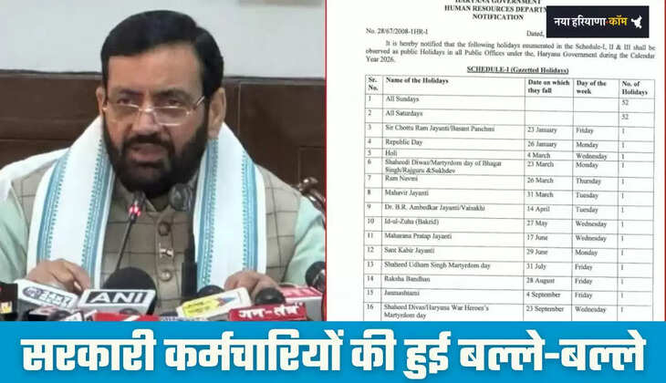 Holidays in Haryana: हरियाणा के सरकारी कर्मचारियों की हुई बल्ले-बल्ले, अब इतने दिन मिलेगा अवकाश &nbsp;