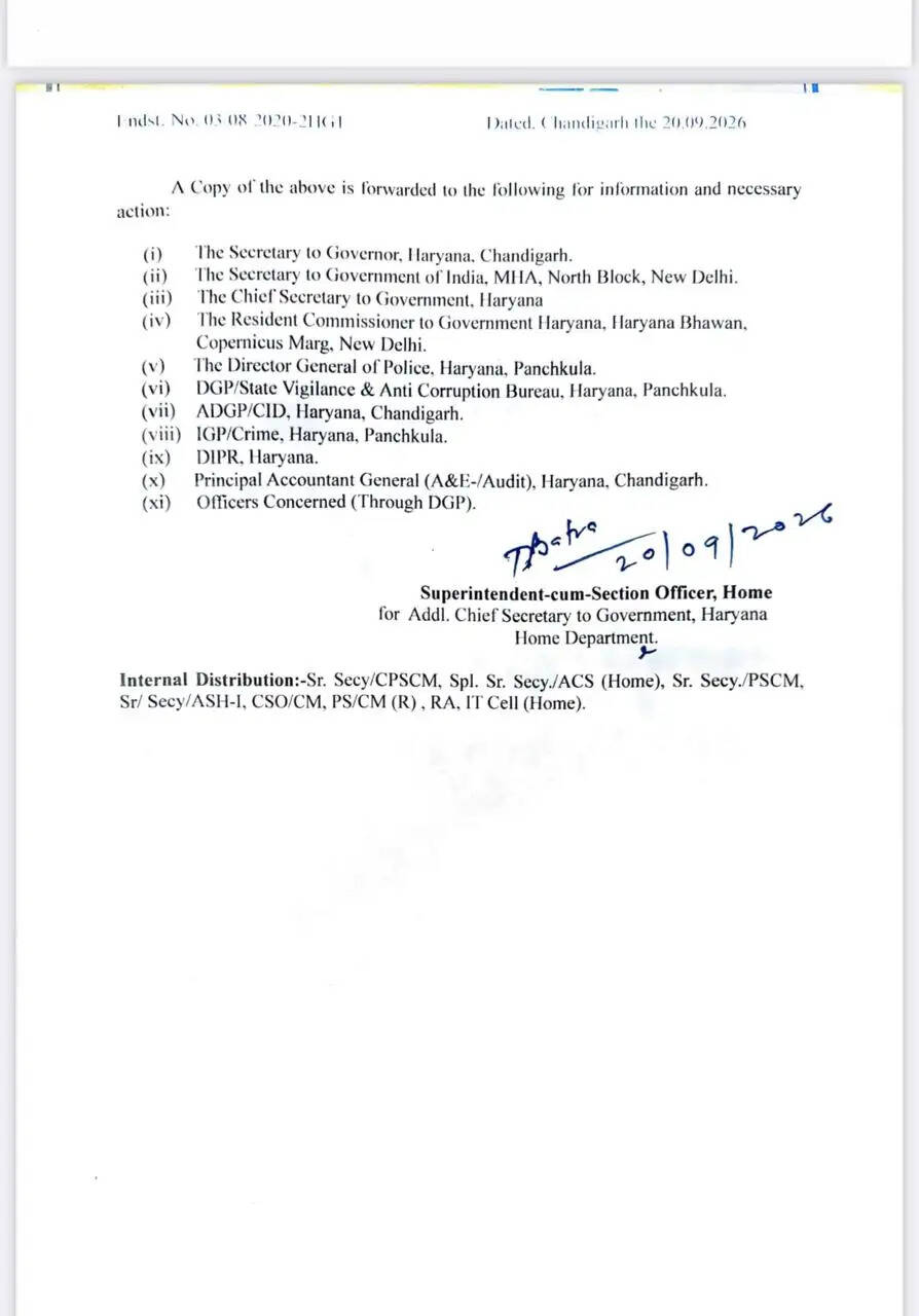 हरियाणा में 7 IPS और 39 HPS अफसरों का ट्रांसफर,