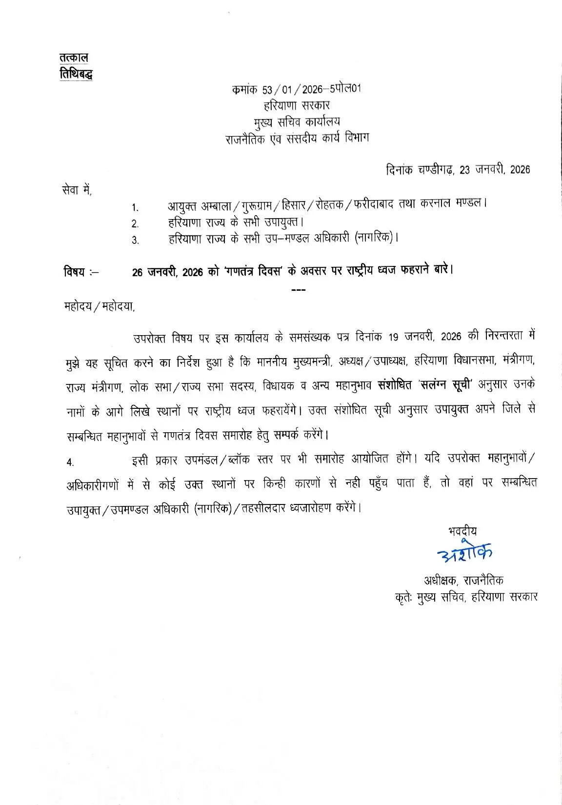 Haryana News: हरियाणा में गणतंत्र दिवस पर अतिथियों की लिस्ट में बदलाव, देखें नई सूची 1