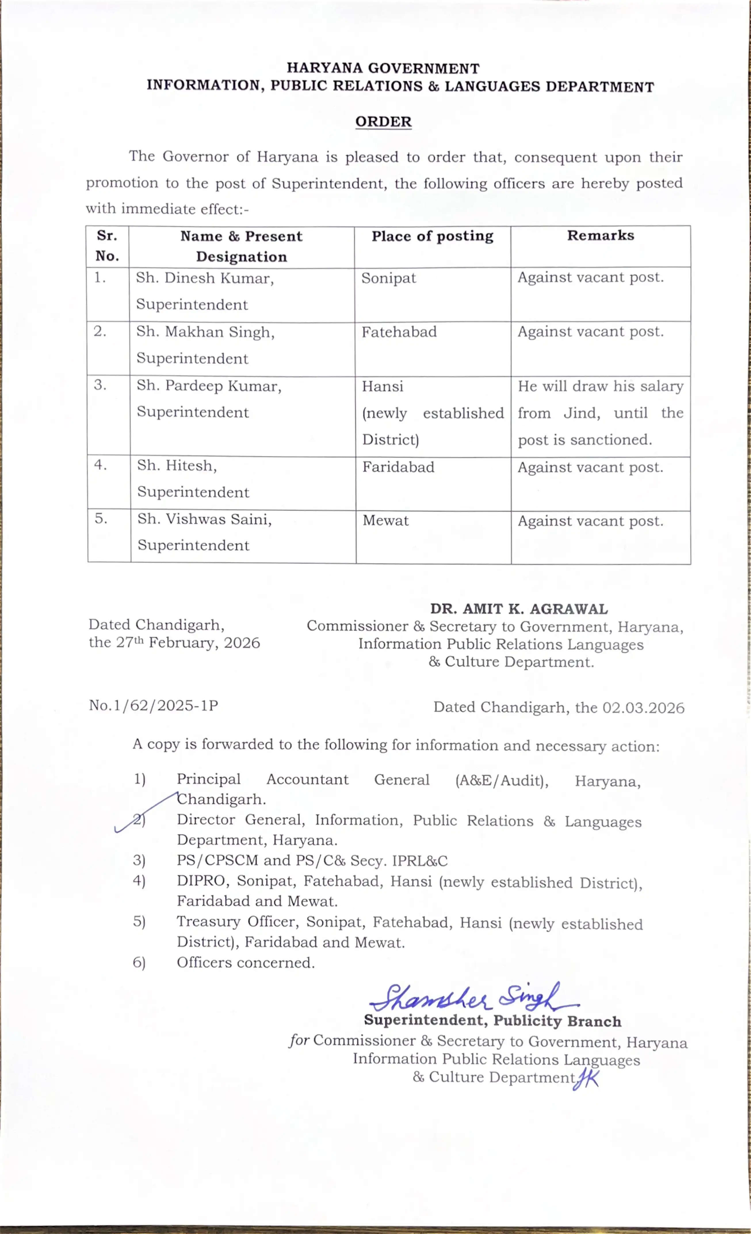 Officers of these 5 districts transferred