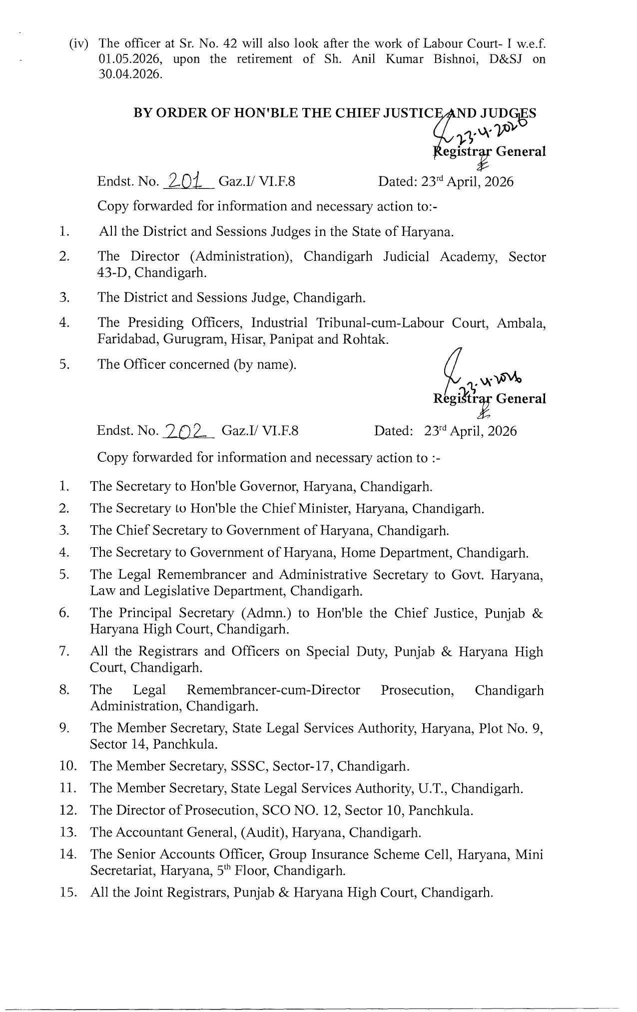 हरियाणा में 46 जजों के तबादले के आदेश जारी, देखें पूरी लिस्ट&nbsp;
