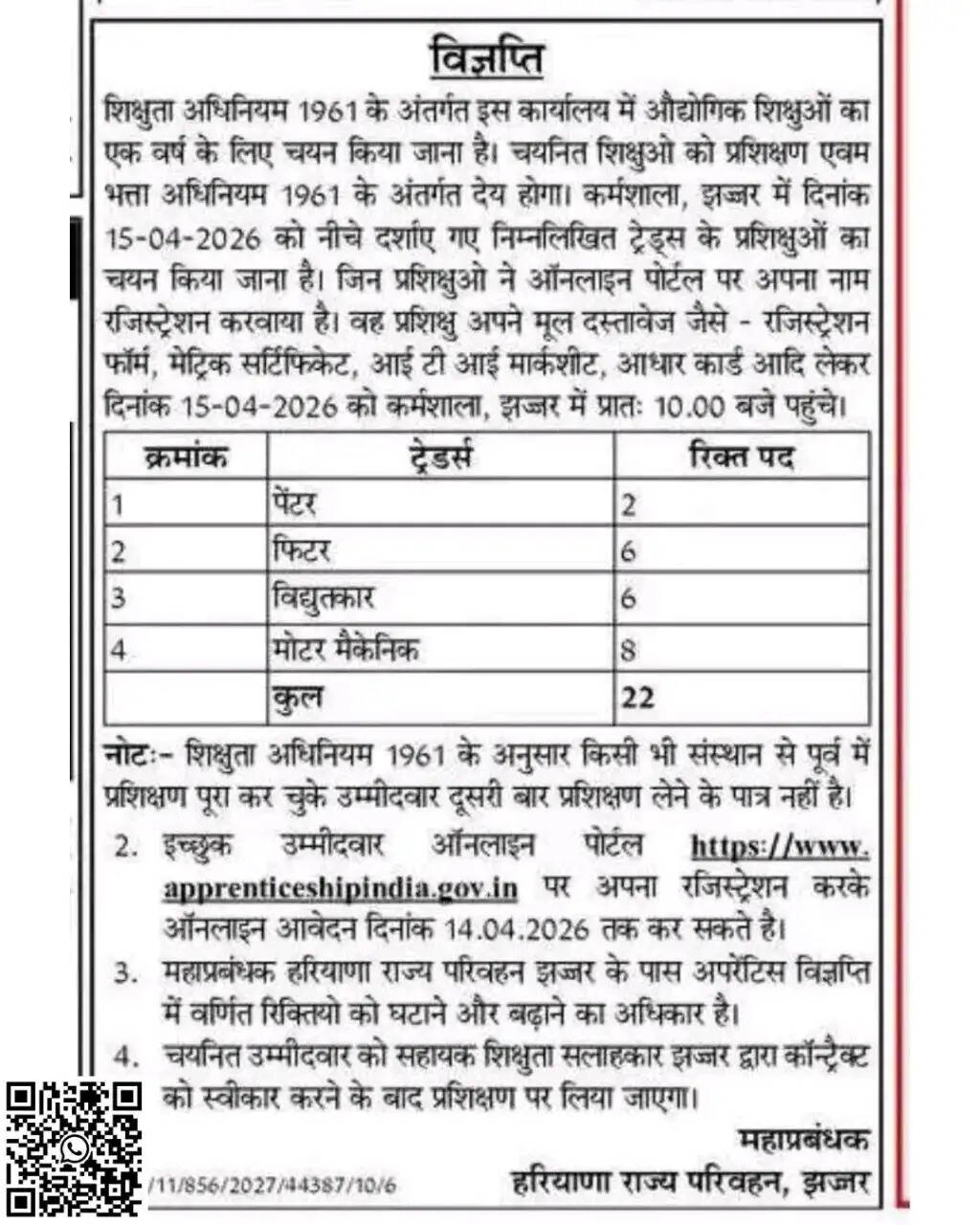 Recruitment for these posts in Haryana Roadways Jhajjar,