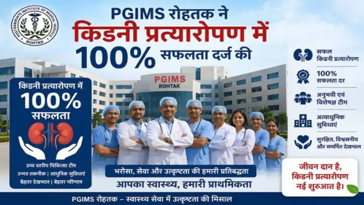 हरियाणा ने 1.89 लाख मुफ्त डायलिसिस सेशन उपलब्ध कराए, PGIMS रोहतक ने किडनी प्रत्यारोपण में 100% सफलता दर्ज की