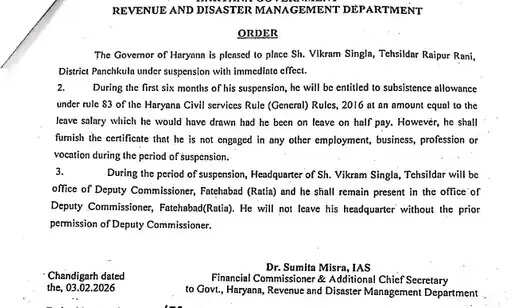 Haryana: हरियाणा में रायपुर रानी तहसीलदार सस्पेंड, लगे ये गंभीर आरोप ?
