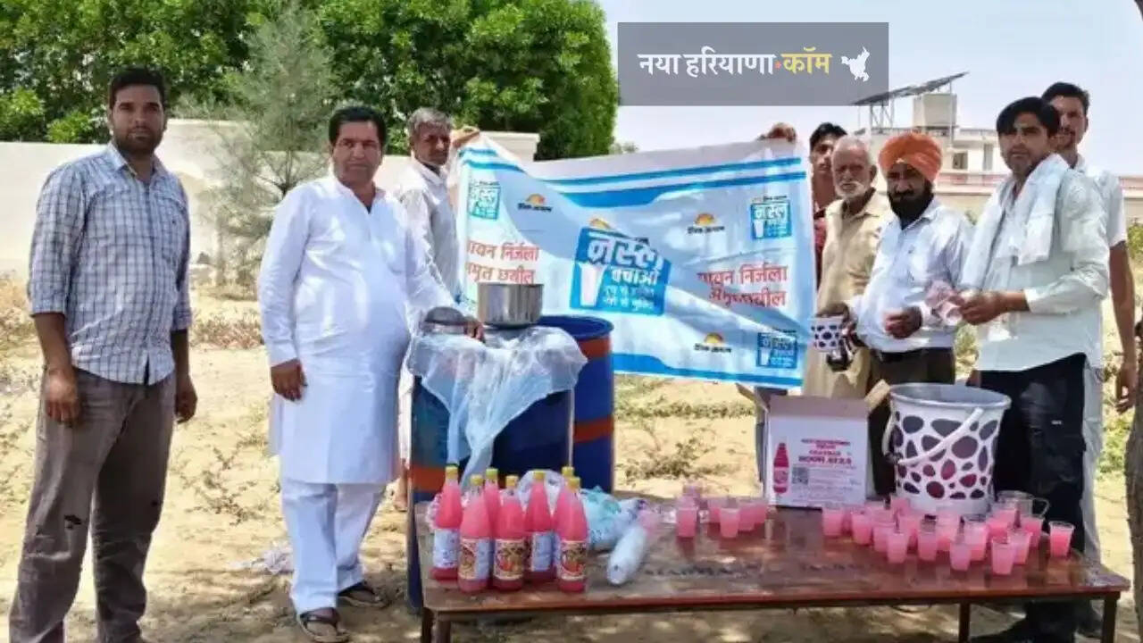 समाजसेवी रघुबीर कड़वासरा के प्रयासों से भादरा रोड पर पावन निर्जला पर अमृत छबील लगाकर पिलाया मीठा शर्बत दूध