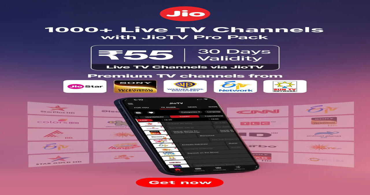 सिर्फ&nbsp;₹55&nbsp;में&nbsp;1000&nbsp;से&nbsp;अधिक&nbsp;लाइव&nbsp;टीवी&nbsp;चैनलों&nbsp;का&nbsp;धमाका,&nbsp;जियो&nbsp;ने&nbsp;लॉन्च&nbsp;किया&nbsp;नया&nbsp;JioTV Pro Pack&nbsp;