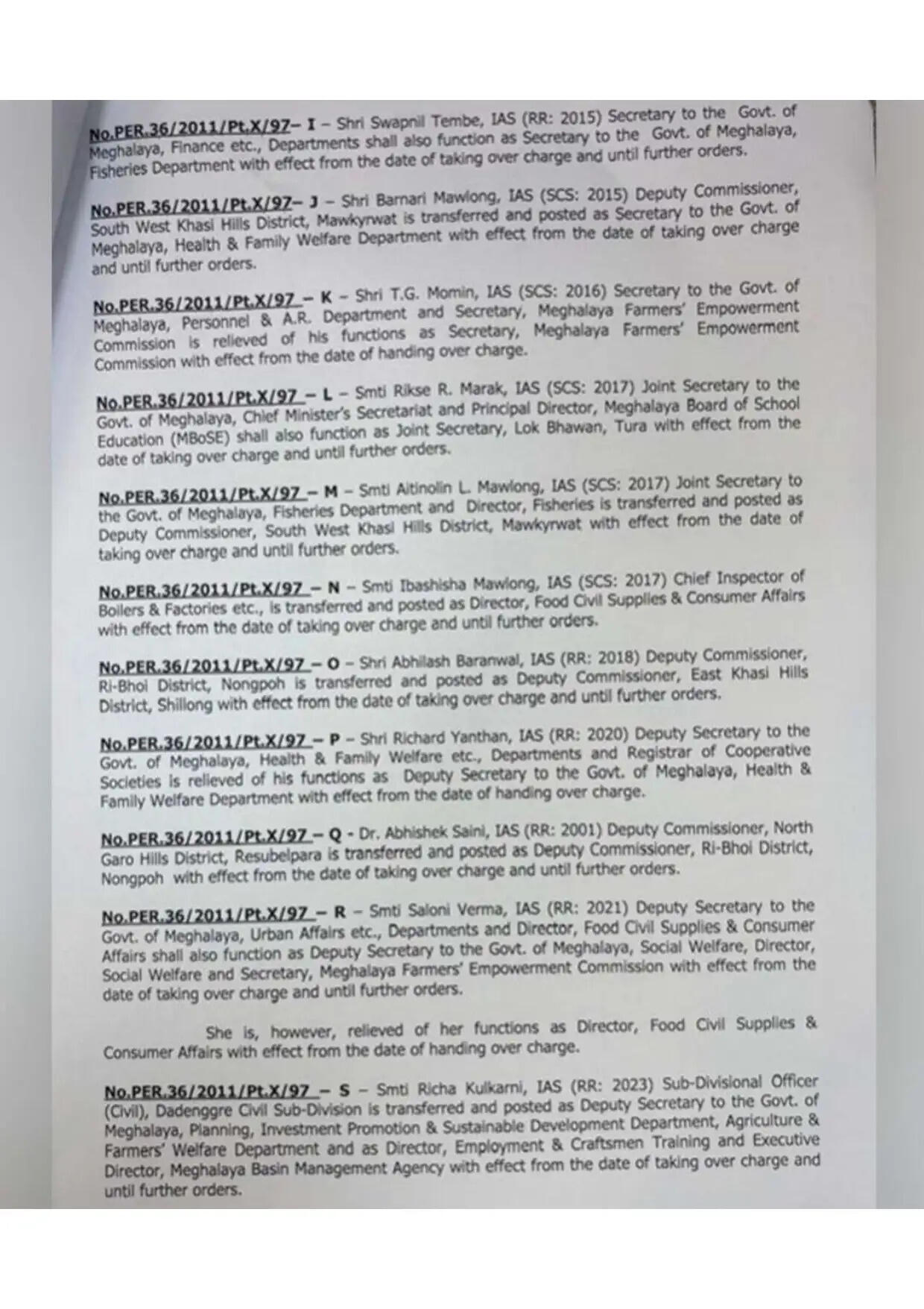 IAS Transfer, IAS Transfer 2026,ias transfer meghalaya,ias transfer punjab