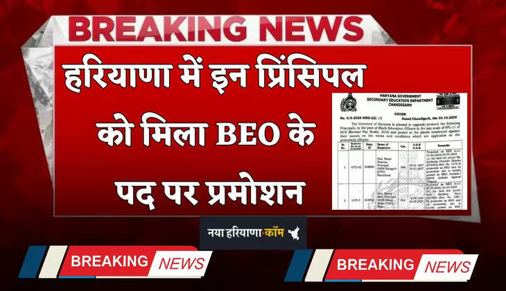  Haryana Promotion: हरियाणा में इन प्रिंसिपल को मिला BEO के पद पर प्रमोशन, देखें लिस्ट  